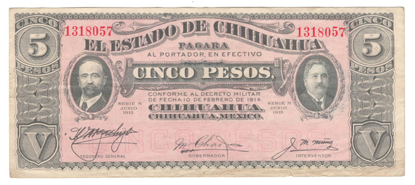 Mexico, Chihuahua: 1915 5 Pesos