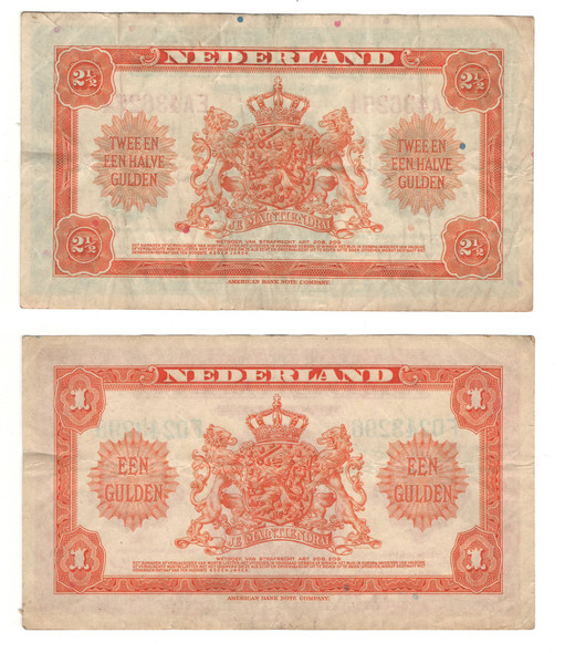 Netherlands: 1943 Lot of 1 And 2 1/2 Gulden Netherlands: 1943 Lot of 1 And 2 1/2 Gulden