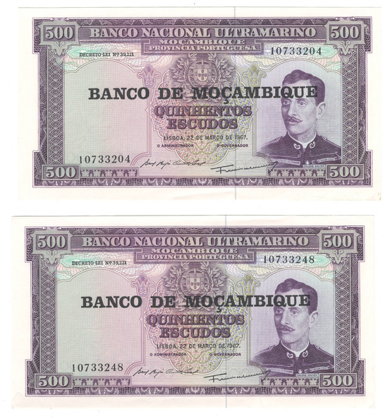 Mozambique: 1967 500 Escudos Lot of 2