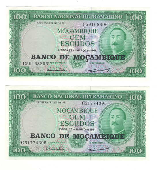 Mozambique: 1961 100 Escudos Lot of 2