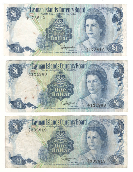 Cayman Islands: 1974 (1985) Dollar Lot of 3 Cayman Islands: 1974 (1985) Dollar Lot of 3