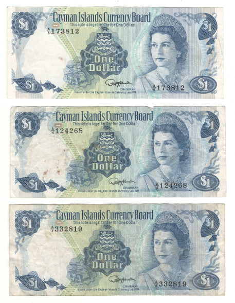 Cayman Islands: 1974 (1985) Dollar Lot of 3