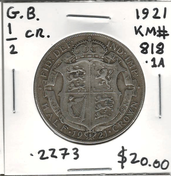Great Britain: 1921 1/2 Crown