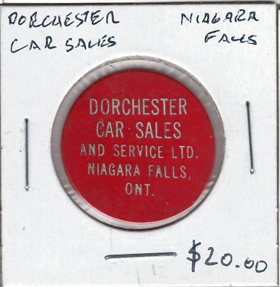 Niagara Falls, Ont. Dorchester Car Sales 5 Cent Token #3 Niagara Falls, Ont. Dorchester Car Sales 5 Cent Token #3
