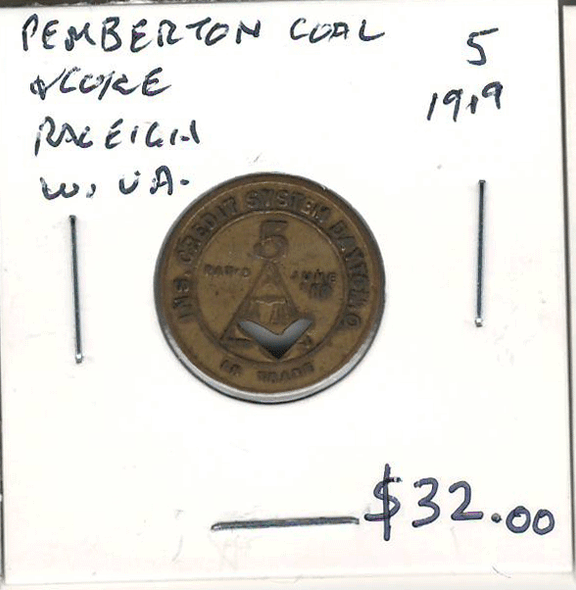 Dayton, Ohio. Pemberton Coal and Coke Co. Affinity Store Token