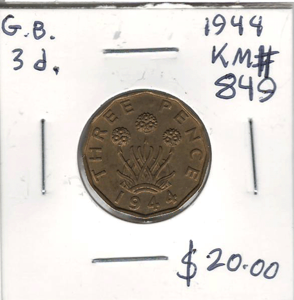 Great Britain: 1944 3 Pence #2 Great Britain: 1944 3 Pence #2
