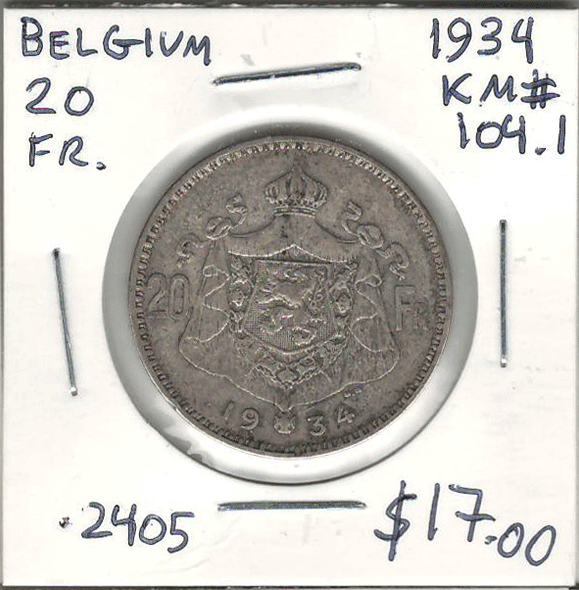 Belgium: 1934 20 Francs #3