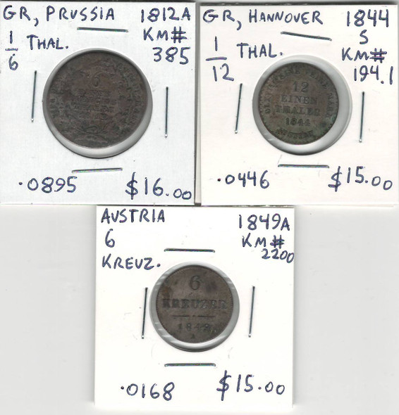Austria and Germany: 1812-1849 3 Piece Silver Lot