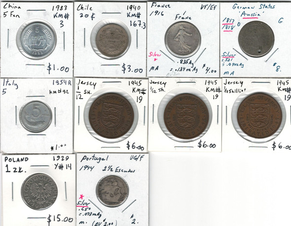 World Bulk Coin Lot: Jersey, Poland, Germany 10 Pcs Including Silver