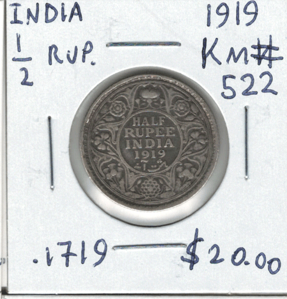 India: 1919 1/2 Rupee