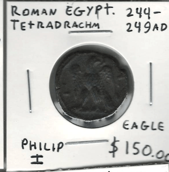 Roman Provinces, Egypt, Alexandria: 244-249 AD Tetradrachm Philip I Eagle