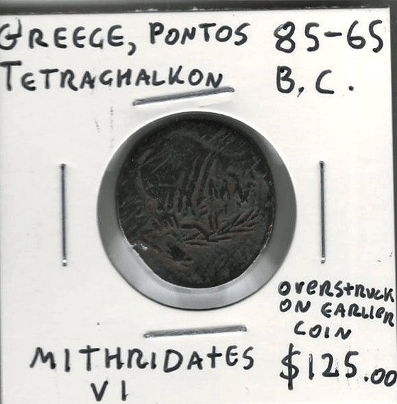 Ancient Greece, Pontos: 85-65 B.C. Tetrachalkon Mithridates VI, Overstruck on earlier coin