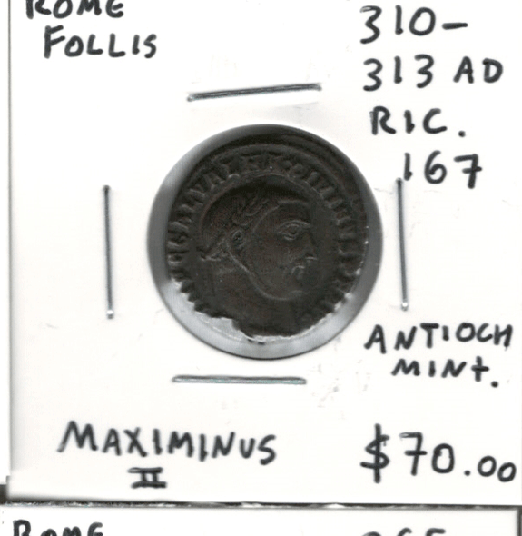 Rome: 310-313 AD Follis Maximinus II, Antioch Mint