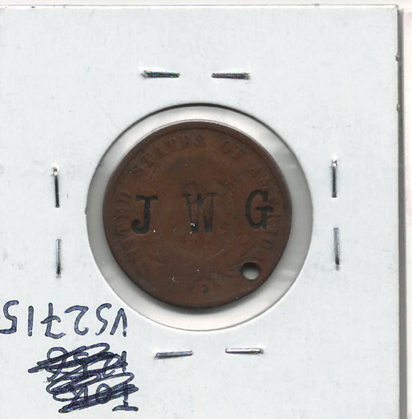 United States: 1864 2 Cents With J.P.C. and J.W.G. Countermarks