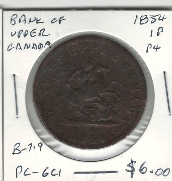 Bank of Upper Canada: 1854 Penny PC-6C1