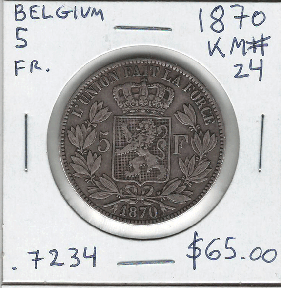 Belgium: 1870 5 Francs #3