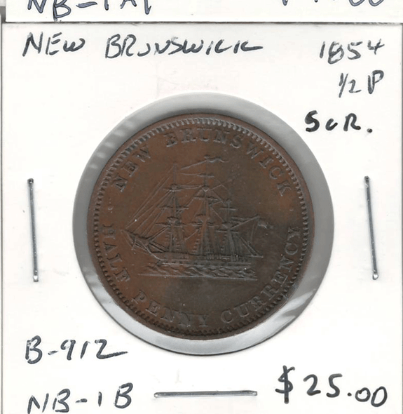 New Brunswick: 1854 1/2 Penny NB-1B (Scratches)