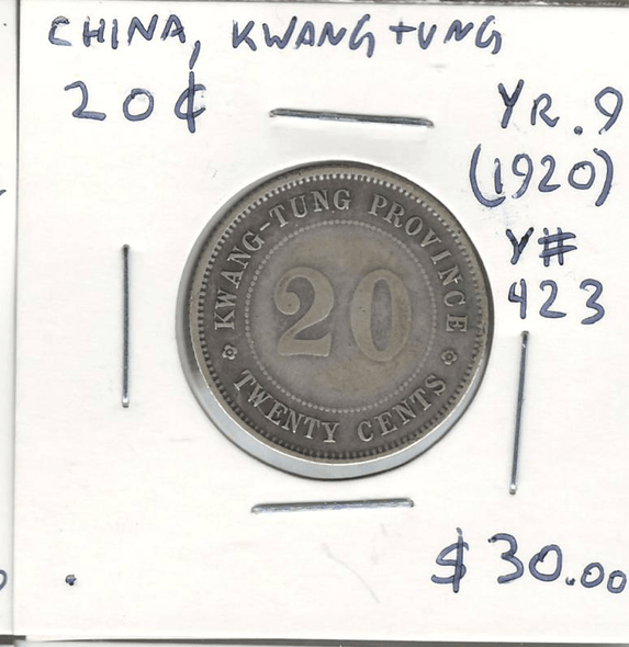 China, Kwangtung: Yr. 9 (1920) 20 Cents