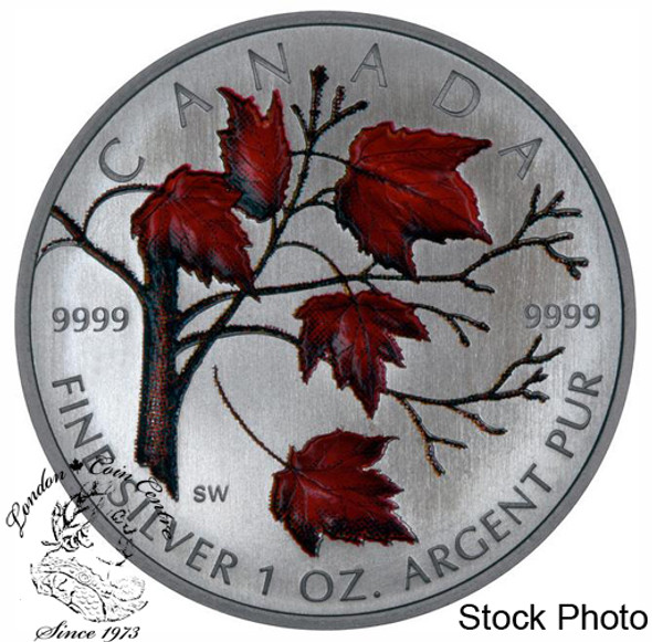 Canada: 2004 $5 Red Coloured 1 oz Pure Silver Winter Maple Leaf