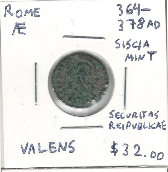 Rome: 364-378 AD AE Coin Valens, Securitas Reipublicae, Siscia Mint