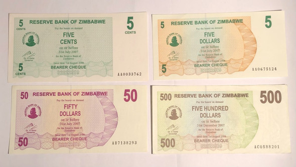 Zimbabwe: 4 Pieces Bearer Cheque Lot Zimbabwe: 4 Pieces Bearer Cheque Lot