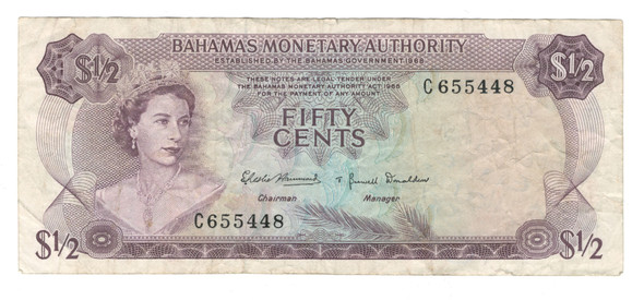 Bahamas: 1968 50 Cents, Writing on Back