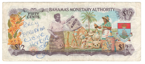 Bahamas: 1968 50 Cents, Writing on Back