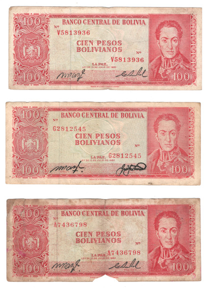 Bolivia: 1962 100 Bolivianos 3 Pcs P-164