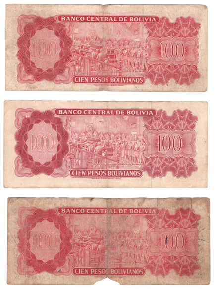 Bolivia: 1962 100 Bolivianos 3 Pcs P-164