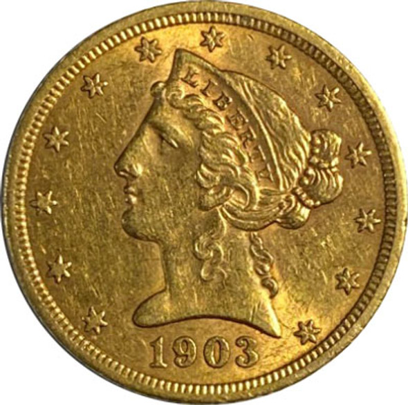 United States: 1903s $5 Gold Half Eagle AU