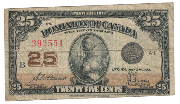 Canada: 1923   25 Cent Banknote Dominion   of  Canada   DC-24c