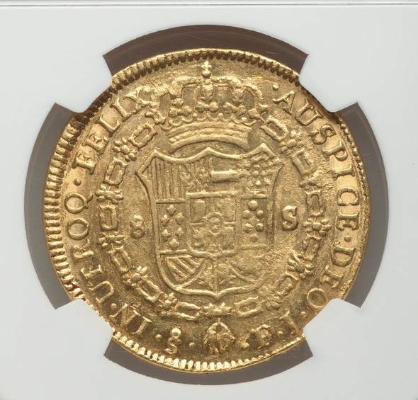 Chile: 1808 S.O. F.J. Gold 8 Escudos NGC AU55