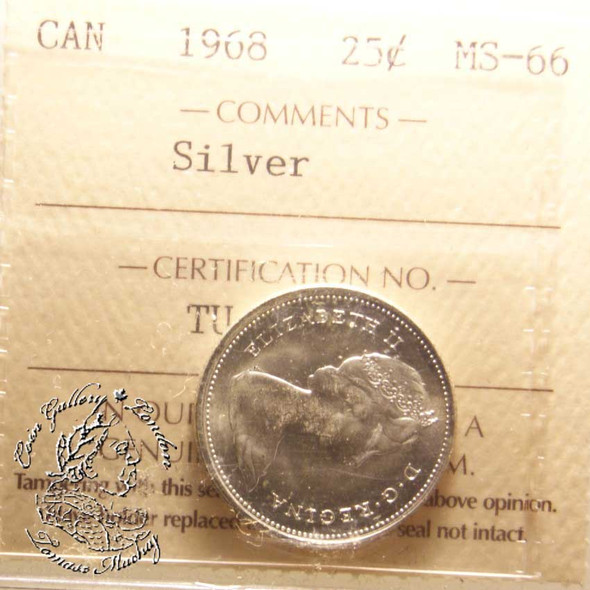 Canada: 1968 25 Cents Silver ICCS MS66 Coin