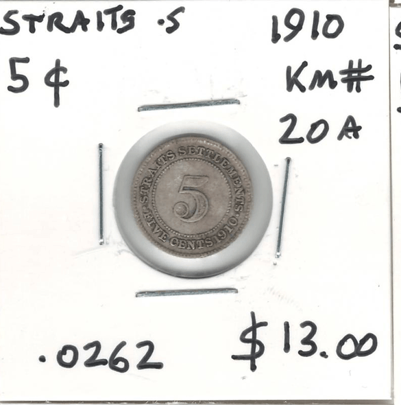 Straits Settlements: 1910 5 Cents