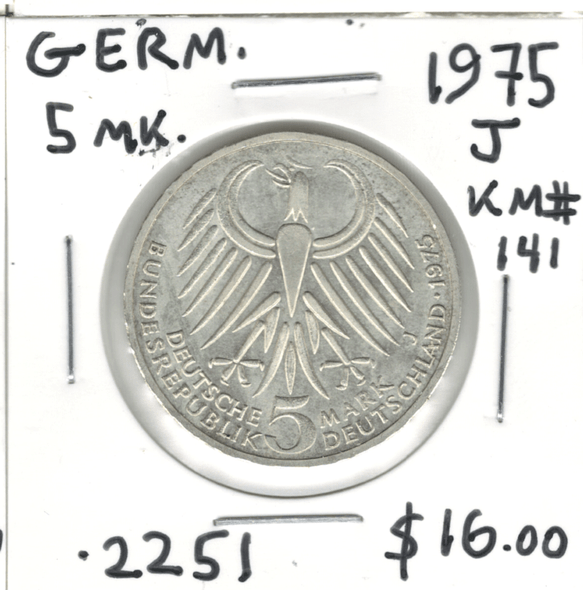 Germany: 1975J 5 Mark Friedrich Ebert