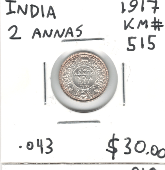 India: 1917 2 Annas #3