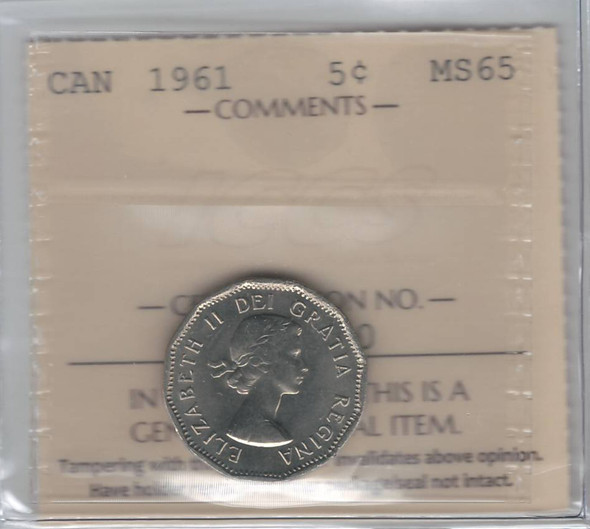 Canada: 1961 5 Cent ICCS MS65