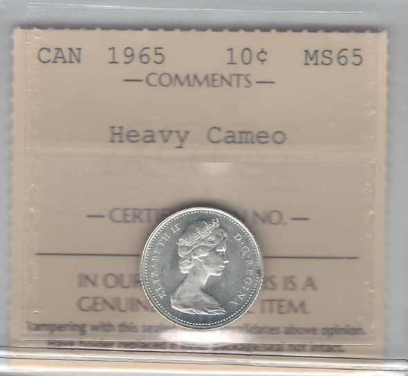 Canada: 1965 10 Cent ICCS MS65 Heavy Cameo