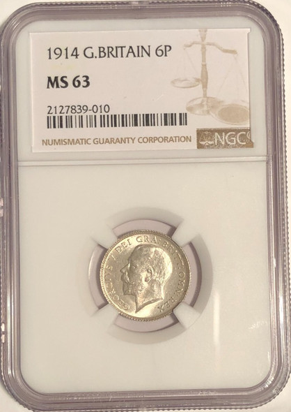 Great Britain: 1914 6 Pence NGC MS63