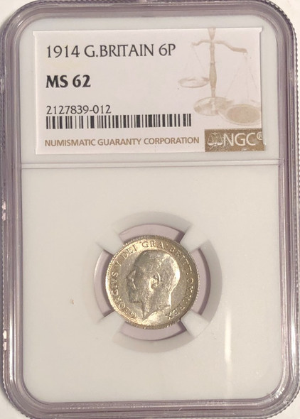 Great Britain: 1914 6 Pence NGC MS62 Great Britain: 1914 6 Pence NGC MS62