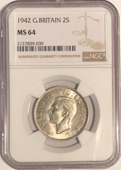 Great Britain: 1942 Florin NGC MS64 Great Britain: 1942 Florin NGC MS64