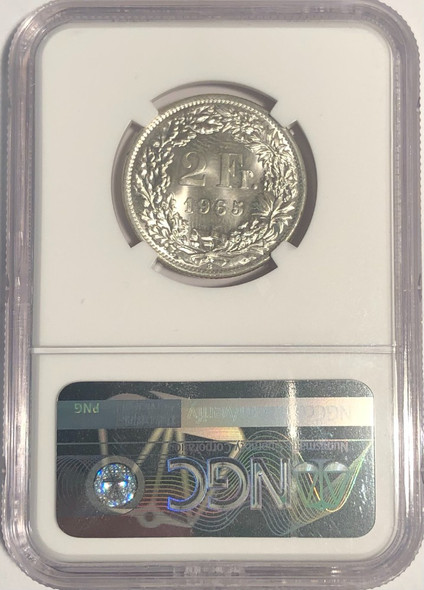 Switzerland: 1965B 2 Franc NGC MS64 Switzerland: 1965B 2 Franc NGC MS64