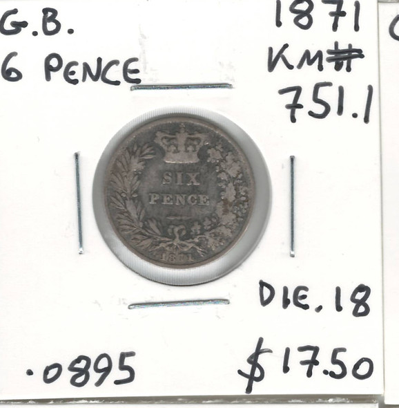 Great Britain: 1871 6 Pence Die Number 18