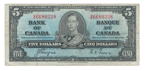 Canada: 1937 $5 Bank Of Canada  Banknote BC-23c