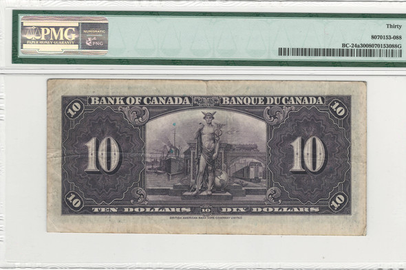 Canada: 1937 $10 Bank of Canada Banknote  BC-24a PMG VF30