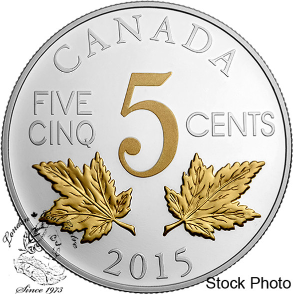 Canada: 2015 5 Cent Legacy of the Canadian Nickel: The Two Maple Leaves Silver Coin Canada: 2015 5 Cent Legacy of the Canadian Nickel: The Two Maple Leaves Silver Coin