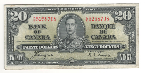 Canada: 1937 $20 Bank Of Canada Banknote  BC-25c K/E