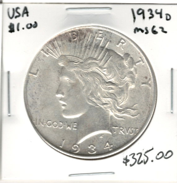 United States: 1934D Peace Dollar MS62