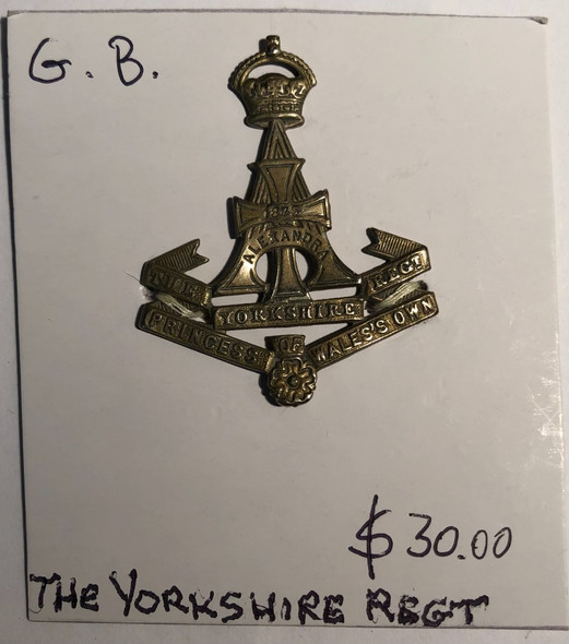 Great Britain: WWI/WWII The Princess of Wales's Own Yorkshire Regiment Cap Badge Great Britain: WWI/WWII The Princess of Wales's Own Yorkshire Regiment Cap Badge