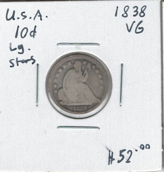 United States: 1838 10 Cent Large Stars VG